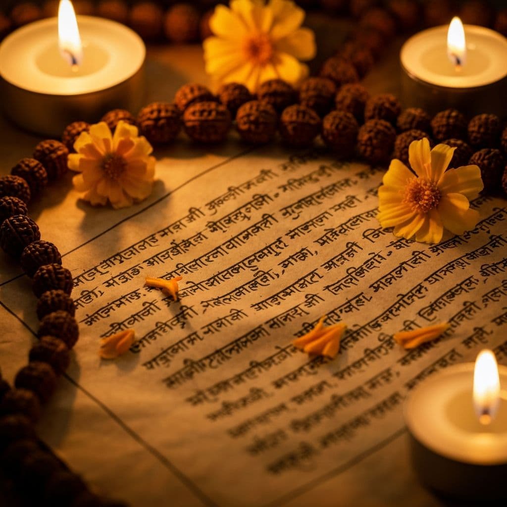 Ancient Sanskrit mantras on sacred parchment